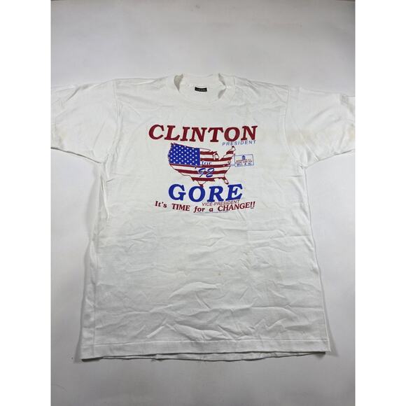 Vintage 90s Clinton Gore Election 1992 Political Single Stitch Shirt Size Large - Picture 1 of 6